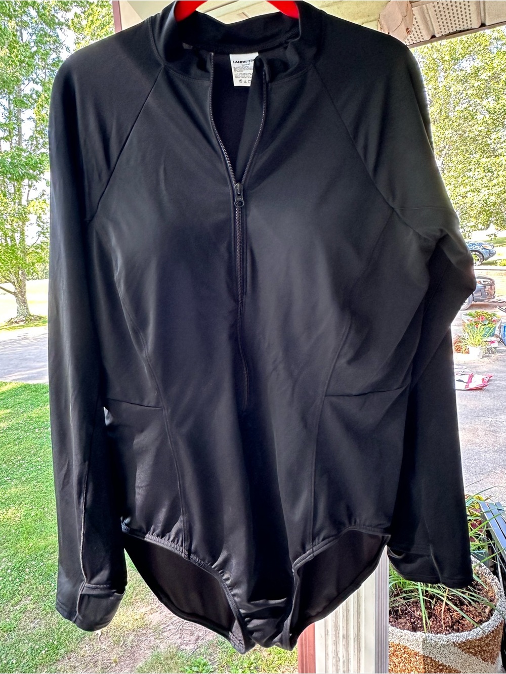 Lands' End Mastectomy Friendly Black Long-Sleeve One-Piece Swimsuit